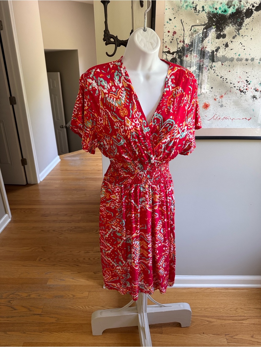 V-Neck Multicolored Flutter Sleeve Midi Dress
